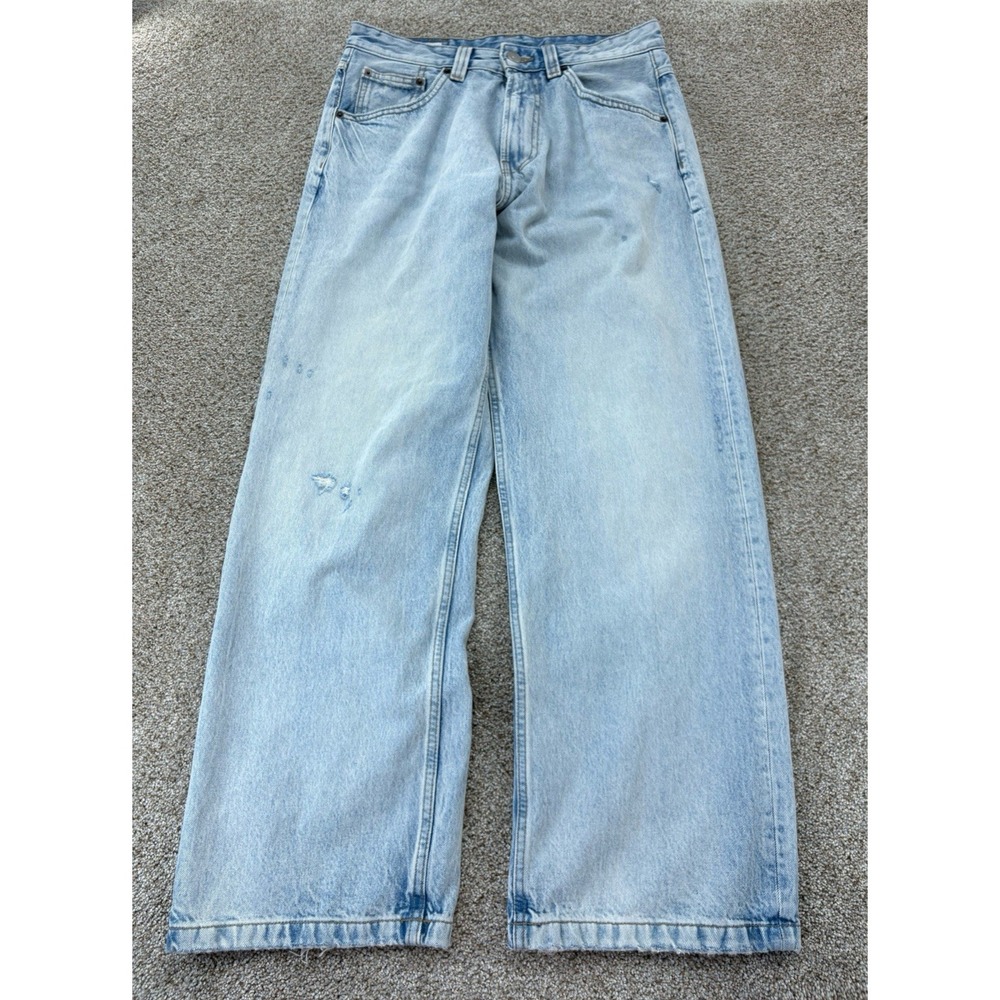 Zara Light Wash Loose Fit Denim Jean Mens 30x31 Blue Distressed 100% Cotton Boho